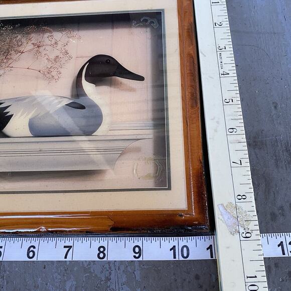 Vintage Decoy Duck On Shelf Lithograph Art Print On Wood White A Canada Coin - Picture 2 of 7